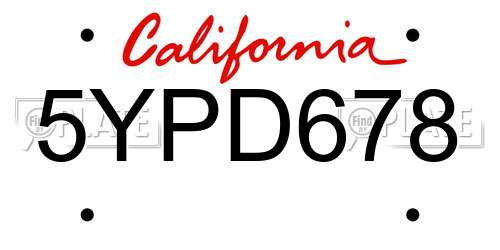 5YPD678 California License Plate