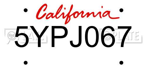 5YPJ067 California License Plate