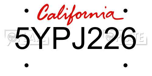 5YPJ226 California License Plate