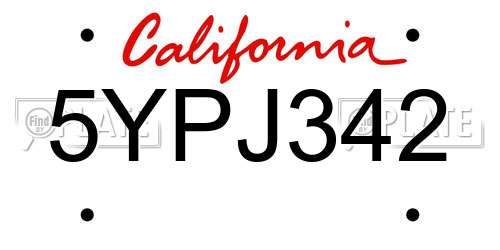 5YPJ342 California License Plate