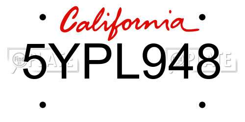 5YPL948 California License Plate