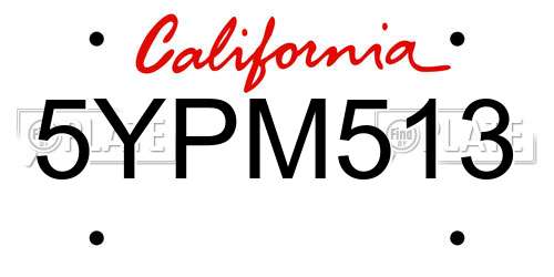 5YPM513 California License Plate