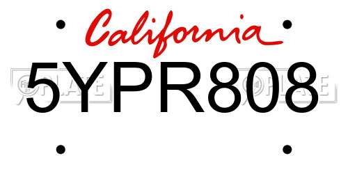 5YPR808 California License Plate
