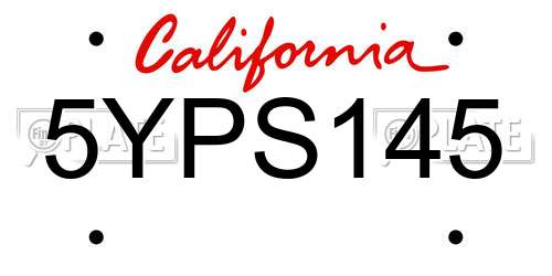 5YPS145 California License Plate