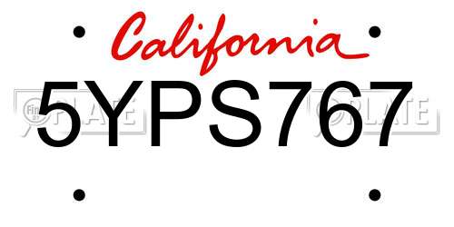 5YPS767 California License Plate