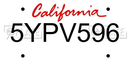 5YPV596 California License Plate