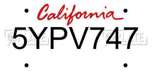 5YPV747 California License Plate