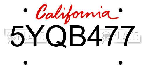 5YQB477 California License Plate