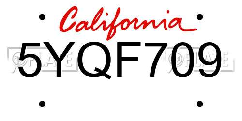 5YQF709 California License Plate