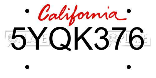5YQK376 California License Plate