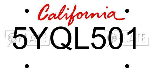 5YQL501 California License Plate