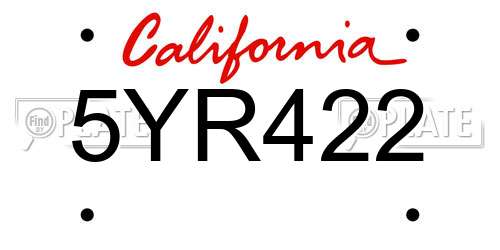 5YR422 California License Plate