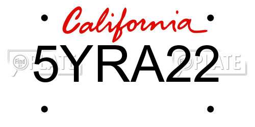 5YRA22 California License Plate