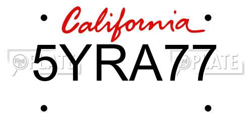 5YRA77 California License Plate
