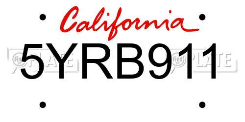 5YRB911 California License Plate