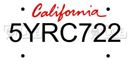 5YRC722 California License Plate
