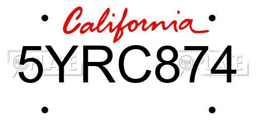 5YRC874 California License Plate