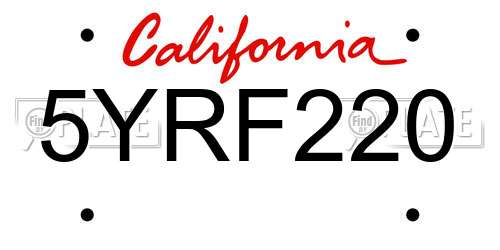 5YRF220 California License Plate