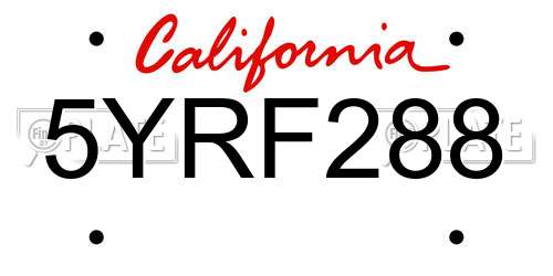 5YRF288 California License Plate
