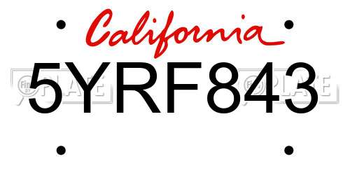 5YRF843 California License Plate