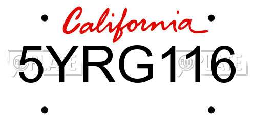 5YRG116 California License Plate