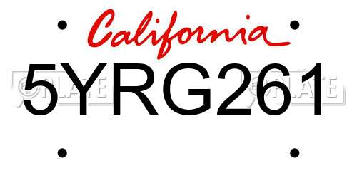 5YRG261 California License Plate