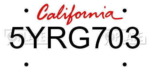 5YRG703 California License Plate