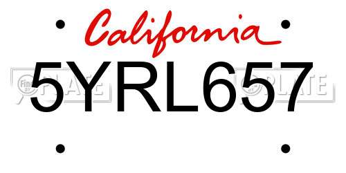 5YRL657 California License Plate