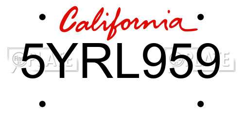 5YRL959 California License Plate