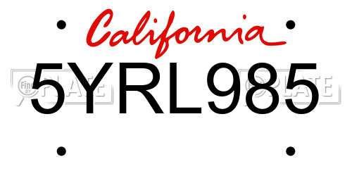 5YRL985 California License Plate