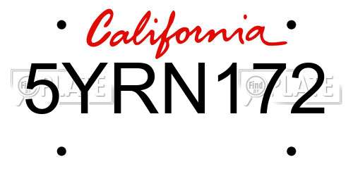 5YRN172 California License Plate