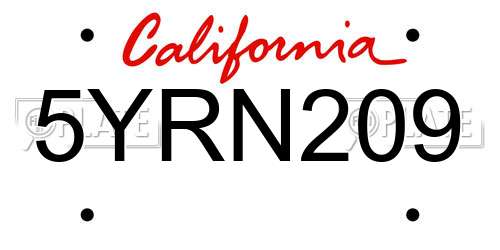 5YRN209 California License Plate