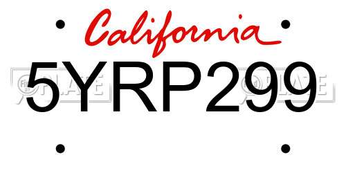 5YRP299 California License Plate