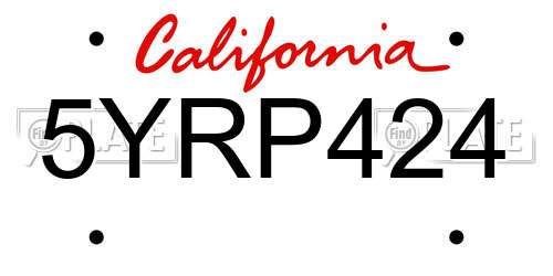 5YRP424 California License Plate