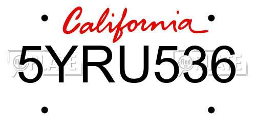 5YRU536 California License Plate