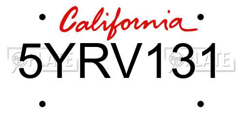 5YRV131 California License Plate