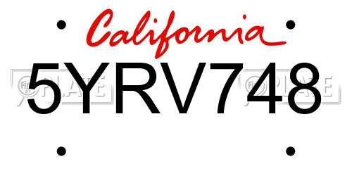 5YRV748 California License Plate