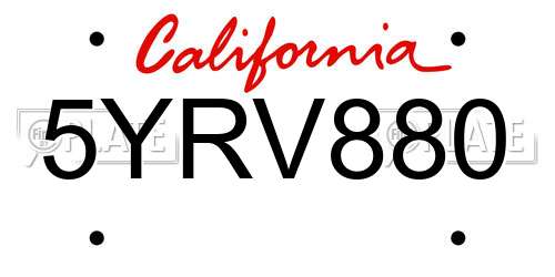 5YRV880 California License Plate