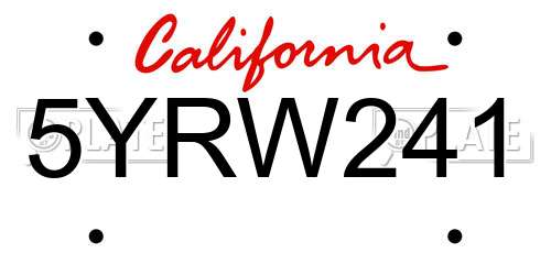 5YRW241 California License Plate
