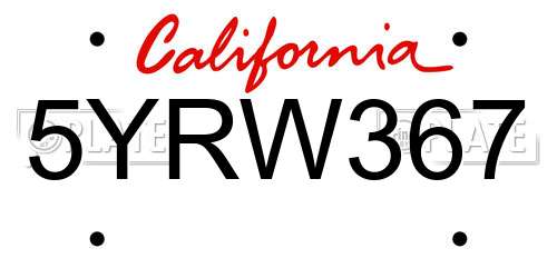 5YRW367 California License Plate