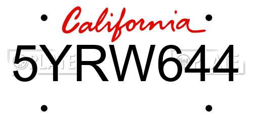 5YRW644 California License Plate
