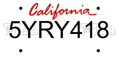 5YRY418 California License Plate