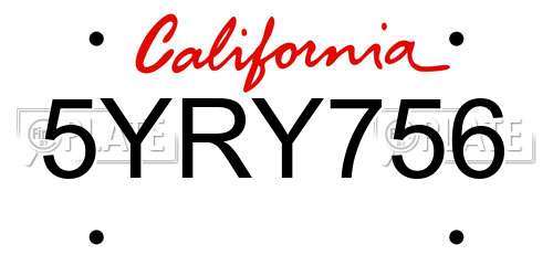 5YRY756 California License Plate