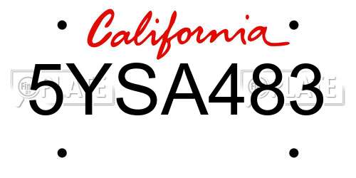 5YSA483 California License Plate