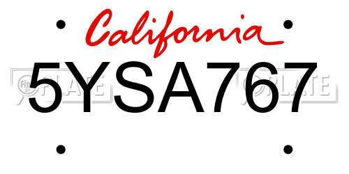 5YSA767 California License Plate