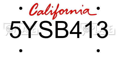 5YSB413 California License Plate