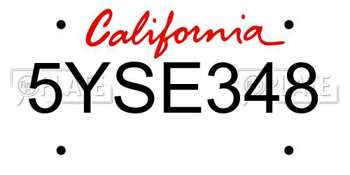 5YSE348 California License Plate
