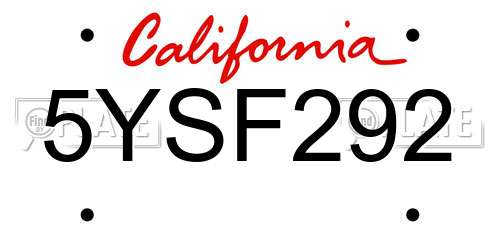5YSF292 California License Plate