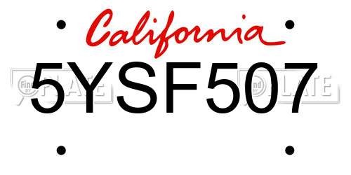 5YSF507 California License Plate