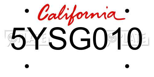 5YSG010 California License Plate
